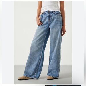 Women’s Classic Blue Mid Rise Wide-Leg Jeans.